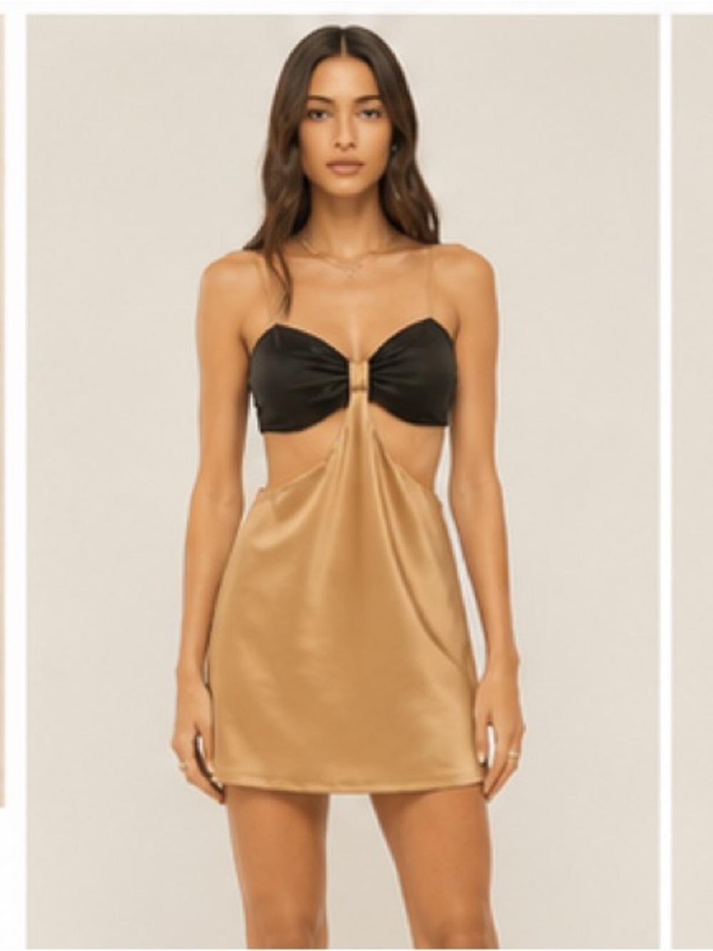 NWT: Le Lis Satin Mini Slip Dress - Black & Gold